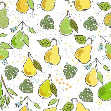 Sarı ve yeşil armutların güzel mevsimsel vektör deseni