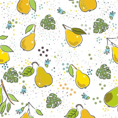 Sarı ve yeşil armutların güzel mevsimsel vektör deseni
