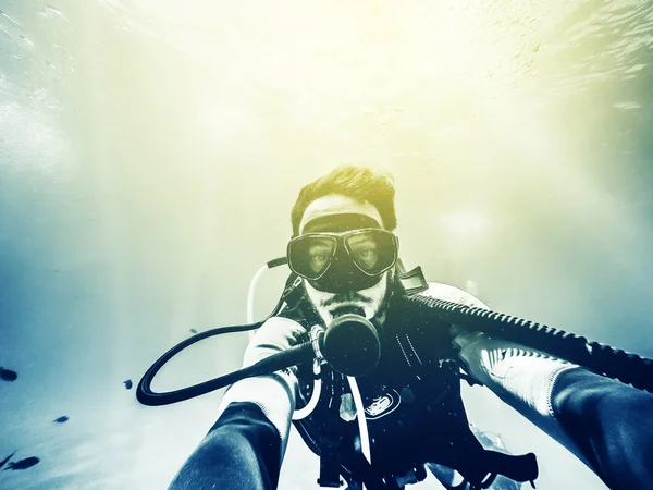Underwater diver selfie. — Stock Photo, Image