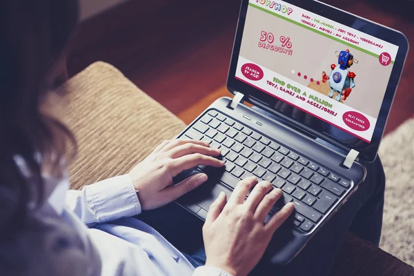 Online toy shop in a laptop computer. — Stock Photo, Image