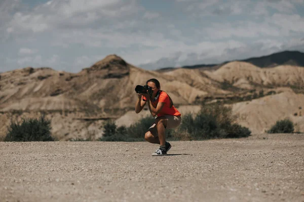 Photographe Sportive Prenant Des Photos Dans Désert Tabernas Espagne Par — Photo