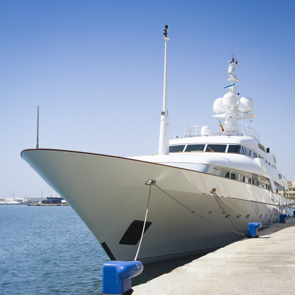 Luxury yacht at port of Malaga, Spain.