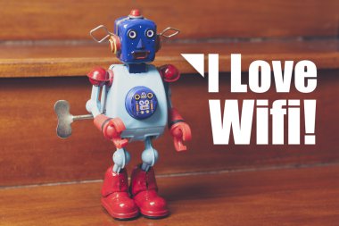 Metin ile Retro teneke robot ben Fucking Love Wifi.
