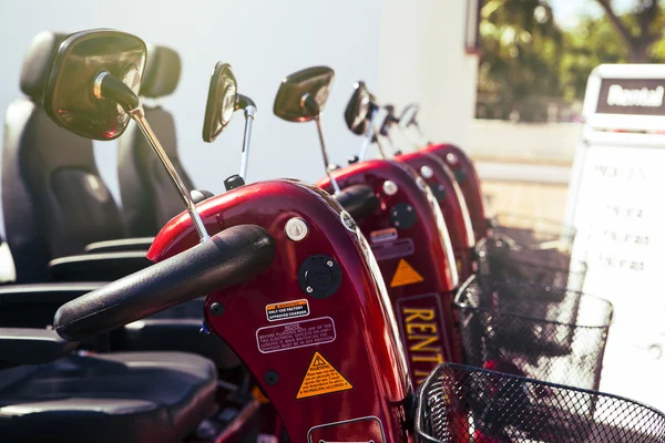 Electric scooters for senior people for rent. Close up. — Stock Photo, Image