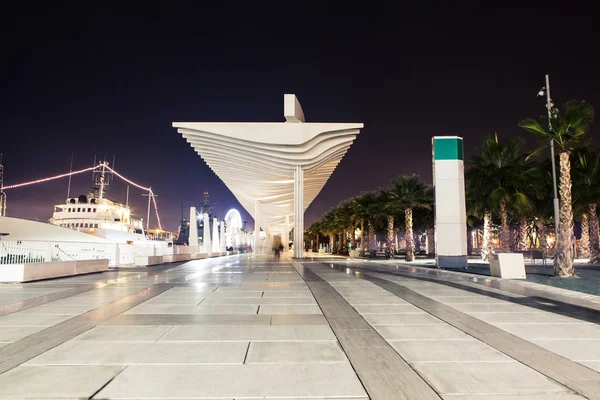 Night view of Malaga promenade in the evening. — Stock Photo, Image