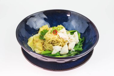 dried egg noodle and wonton crab Decorated with crab meat