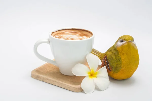 Coffee cup with latte art on top white background