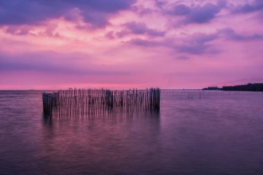 sunset over sea at Bangpu , Samutprakarn, Thailand.