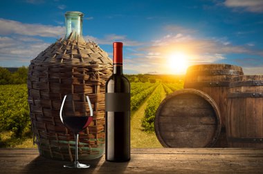 Tuscany, İtalya 'da üzüm bağında kırmızı şarap