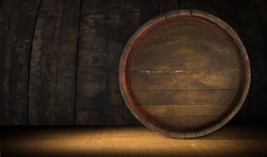 Kahverengi arka planda eski ahşap fıçı