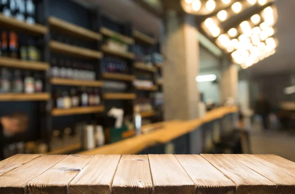 Mesa Madera Desenfoque Cafetería Cafetería Bar Fondo Puede Utilizar Para —  Fotos de Stock