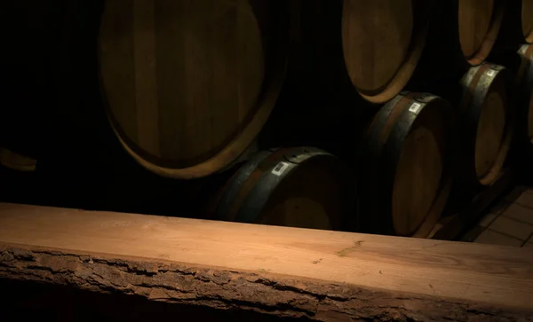 Old wooden barel from beer vine whiskey brandy or cognac.