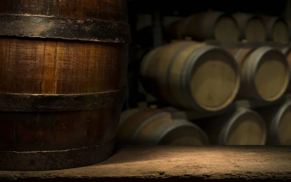 Old wooden barel from beer vine whiskey brandy or cognac.