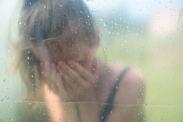 Panik Atak Genç Kız Üzgün Korku Stresli Duygu Ağlayan Eller — Stok fotoğraf