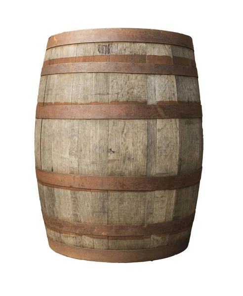 Wooden Barrel Wine Steel Ring Clipping Path Included — Stock Photo, Image