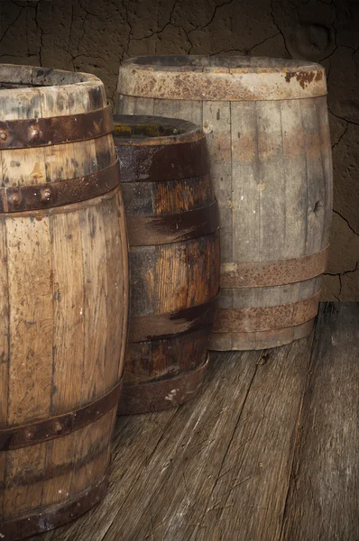 Barrel for wine and beer in the basement — Stock Photo, Image