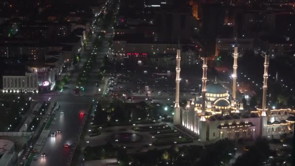 Grozny Russia Ott 10, 2019: Grozny piazza centrale, vista della moschea — Video Stock