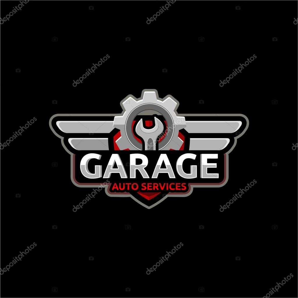 Wrench and gear on a red background shield. Vector.