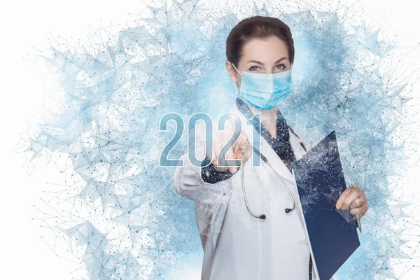 Año Nuevo 2021 Concepto Para Medicina Médico Hace Clic Los — Foto de Stock