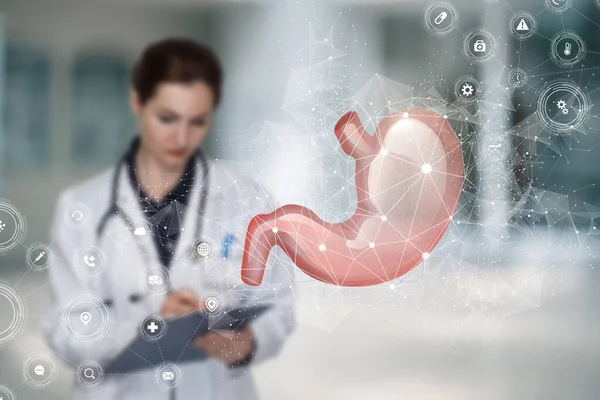 Břišní Výzkum Testování Koncepce Lékař Vyšetřuje Anamnézu Žaludku Pacienta — Stock fotografie