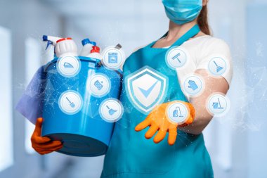 Temizlik ve dezenfeksiyon için kalite güvencesi kavramı.