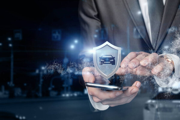 Concept of car insurance with the help of the internet.