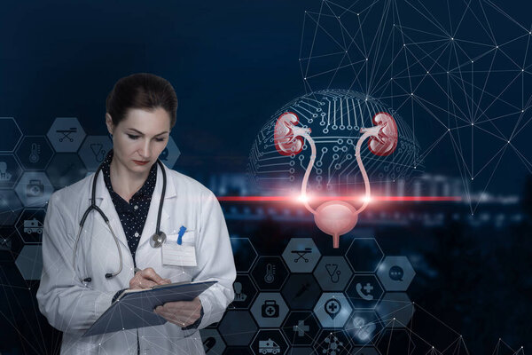 The concept of computer scan examination of the urinary system of the patient.