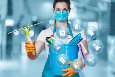 Tesislerin dezenfekte edilmesi için temizlik hizmetleri sağlanması kavramı.