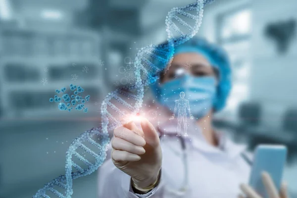 Koncept För Dna Molekylforskning Läkaren Undersöker Ett Medicinskt Prov Suddig — Stockfoto