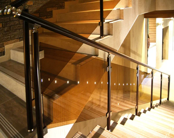 Glass staircase railing in the hotel