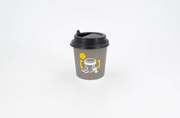 Bezárás Elvitelre Szolgáló Kávéscsésze Elkülönítve Háttérben — Stock Fotó