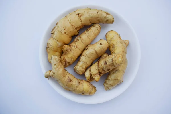 Detailní Záběr Celé Kurkumy Curcuma Longa Trezorové Haldi Čerstvé Oddenky — Stock fotografie