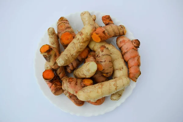 Meng Van Raw Turmeric Wortels Wortelstok Witte Kurkuma Sinaasappel Rode — Stockfoto