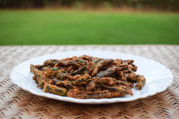 Indisches Curry Oder Vorspeise Bhindi Fry Oder Kurkure Bhindi Auch — Stockfoto