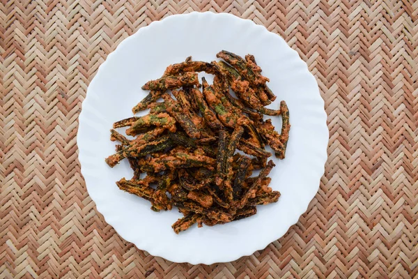 Індійська Страва Okra Fry Граматикою Також Відома Kurkuri Bhindi Служив — стокове фото