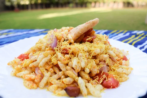 Bhelpuri Populäres Indisches Streetfood Aus Puffreis Und Sev Indische Teatime — Stockfoto