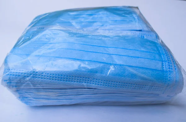 Paquet Nombreux Masques Chirurgicaux Jetables Bleus Pack Masques Chirurgicaux Pendant — Photo