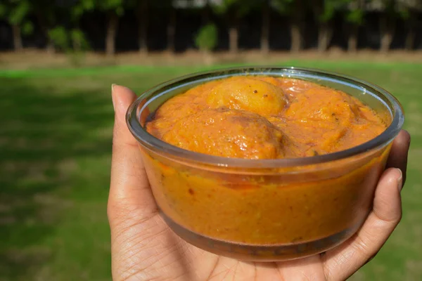 Popolare Punjabi North Indian Contorno Dum Aloo Con Sugo Carne — Foto Stock