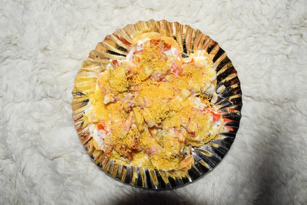Top View Delicious Indian Food Item Bhelpuri Popular Indian Crispy — стокове фото