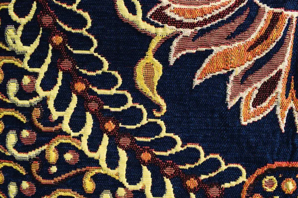 Piękny Motyw Zaprojektowany Tło Materiału Włókienniczego Ciemnoniebieski Złotym Wzorem Kolorów — Zdjęcie stockowe