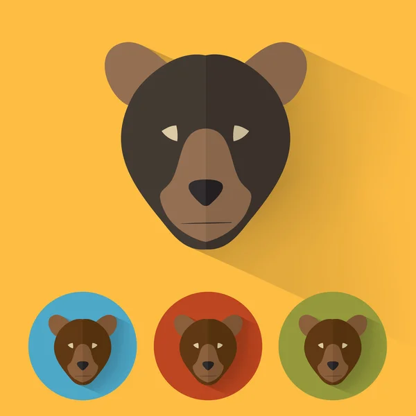 フラットなデザイン - クマと動物の肖像画 — ストックベクタ