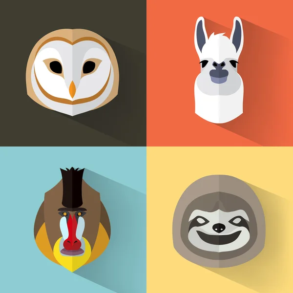 Set de retratos de animales con diseño plano — Vector de stock