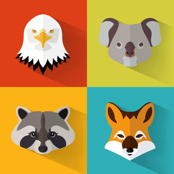 Set de retratos de animales con diseño plano — Vector de stock