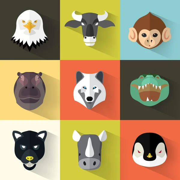 Set de retratos de animales con diseño plano — Vector de stock