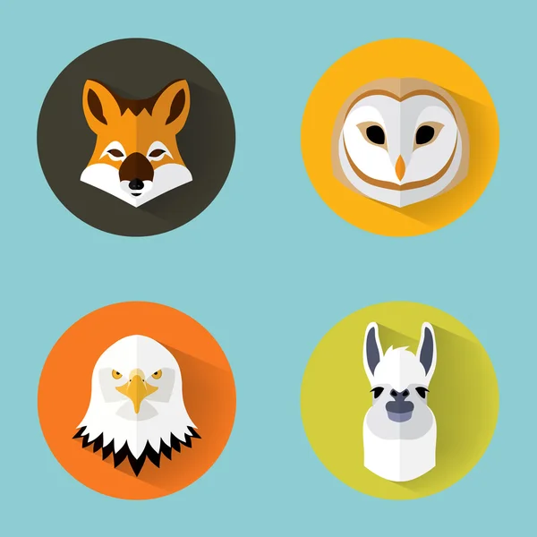 Set de retratos de animales con diseño plano — Vector de stock