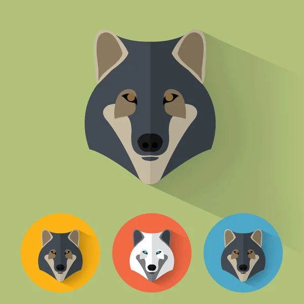 Retrato animal com design plano - Wolf — Vetor de Stock