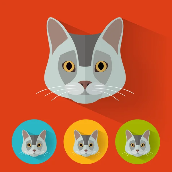 동물 초상화 평평한 디자인-고양이 — 스톡 벡터