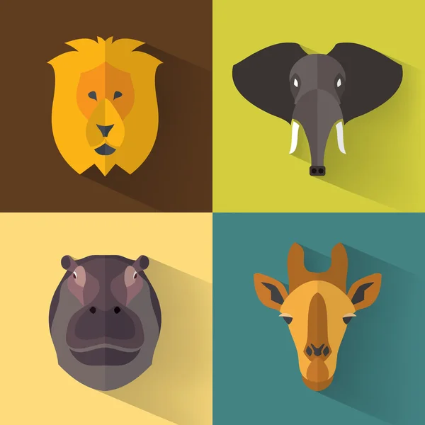 Animal Portrait Set with Flat Design — Stock Vector