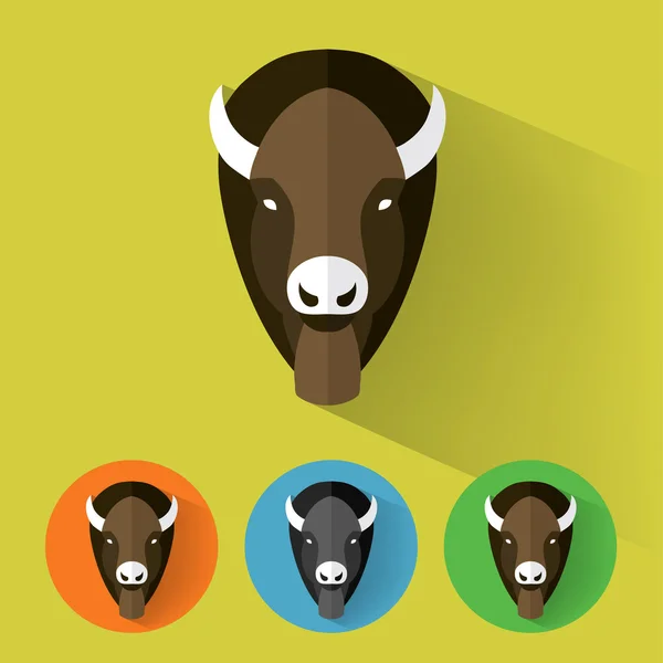 Zvířecí portrét s plochý design - bizon — Stockový vektor