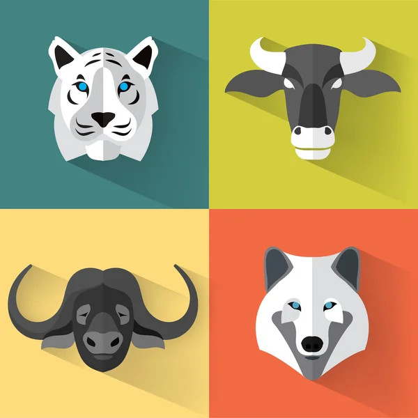 Tierporträt Set mit flachem Design — Stockvektor